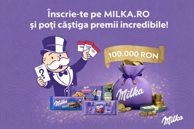 Concurs: Câștigă 100.000 lei + premii în bani și jocuri Milka Monopoly!