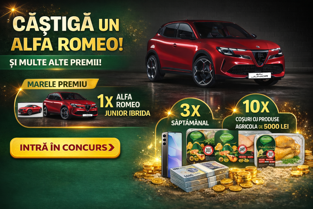 Concurs: Câștigă Alfa Romeo Junior + telefoane Samsung de la Agricola!