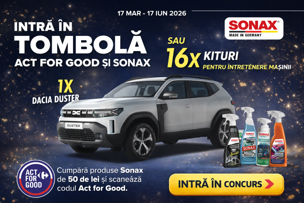 Concurs: Câștigă Dacia Duster + kituri auto Sonax de la Carrefour!